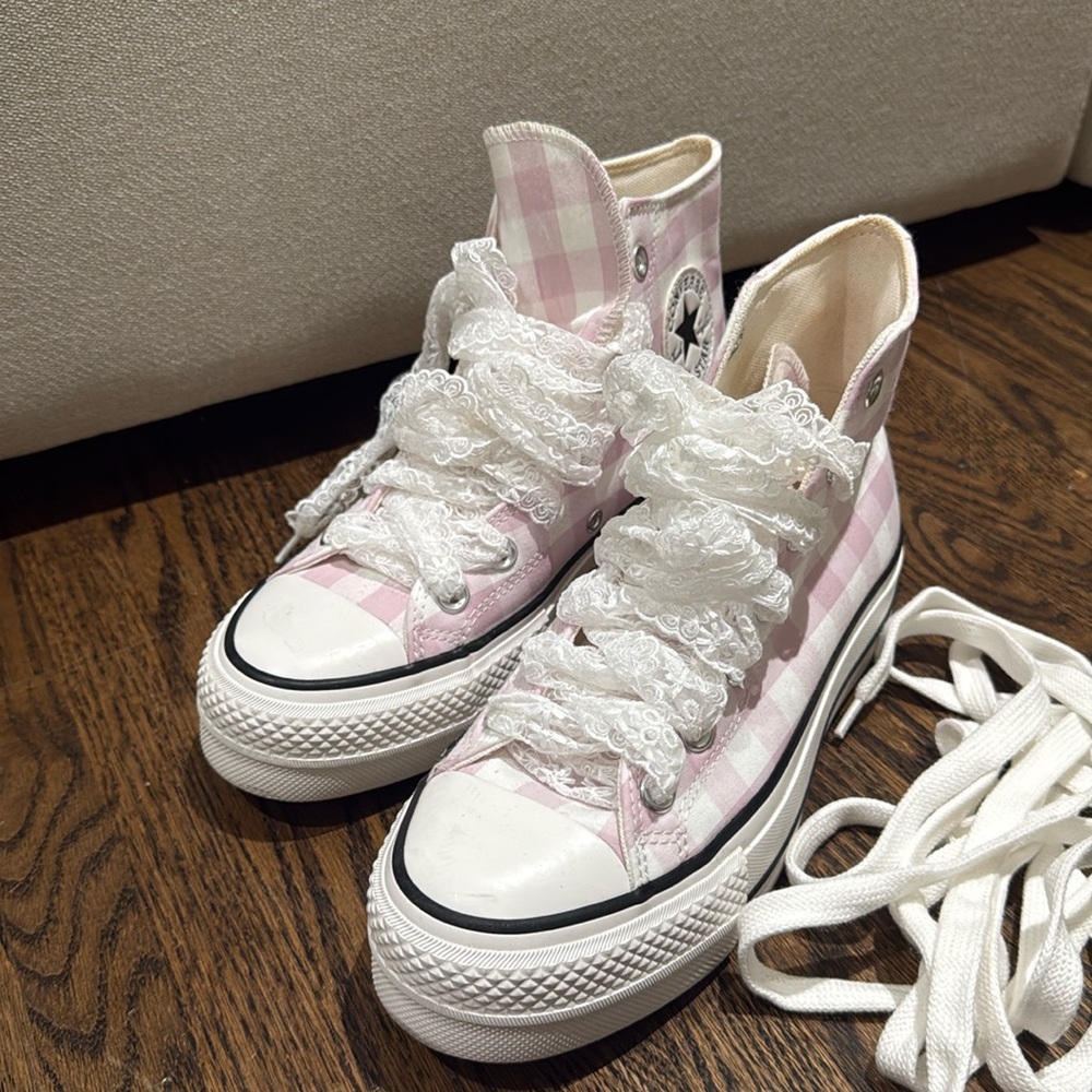 Pink checker converse